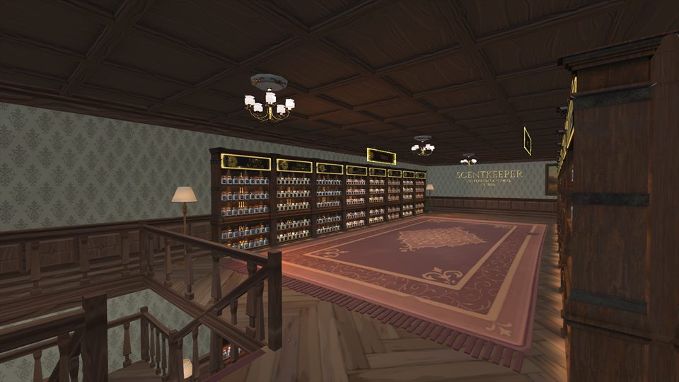 The cleared archive gallery lined with filled perfume cabinets.